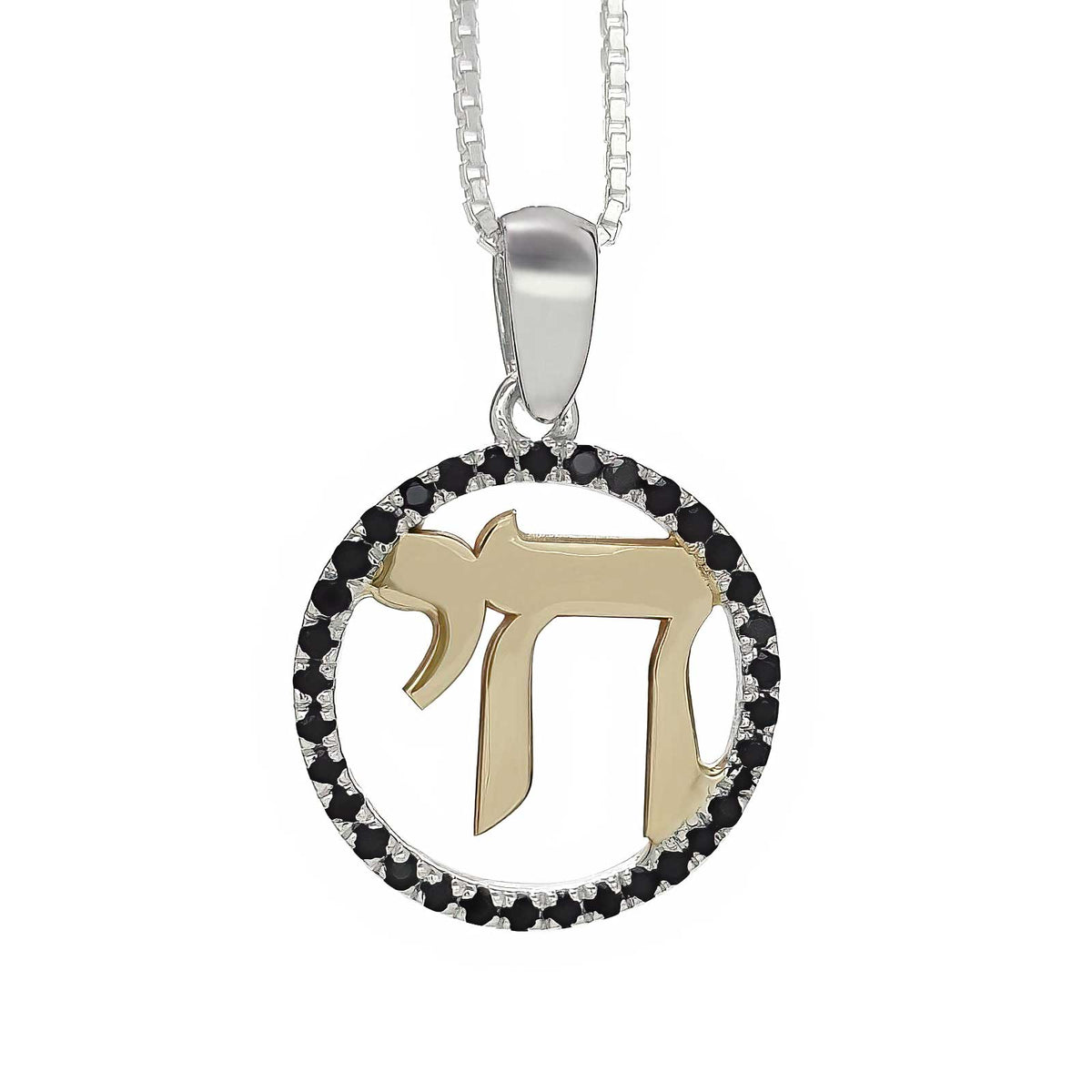 Round ''Chai'' Pendant , Black Onyx, silver & 9k gold - The Peace Of God®