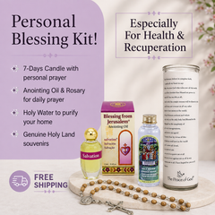 Personal Blessing Kit - Especially For Prosperity: Personalized Candle, Salvation Anointing Oil, Holy Water and Rosary Beads, FREE SHIPPING