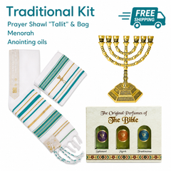 Israeli Traditional Set -  Talits -  Anointing Oil - Menorah . Free Shipping
