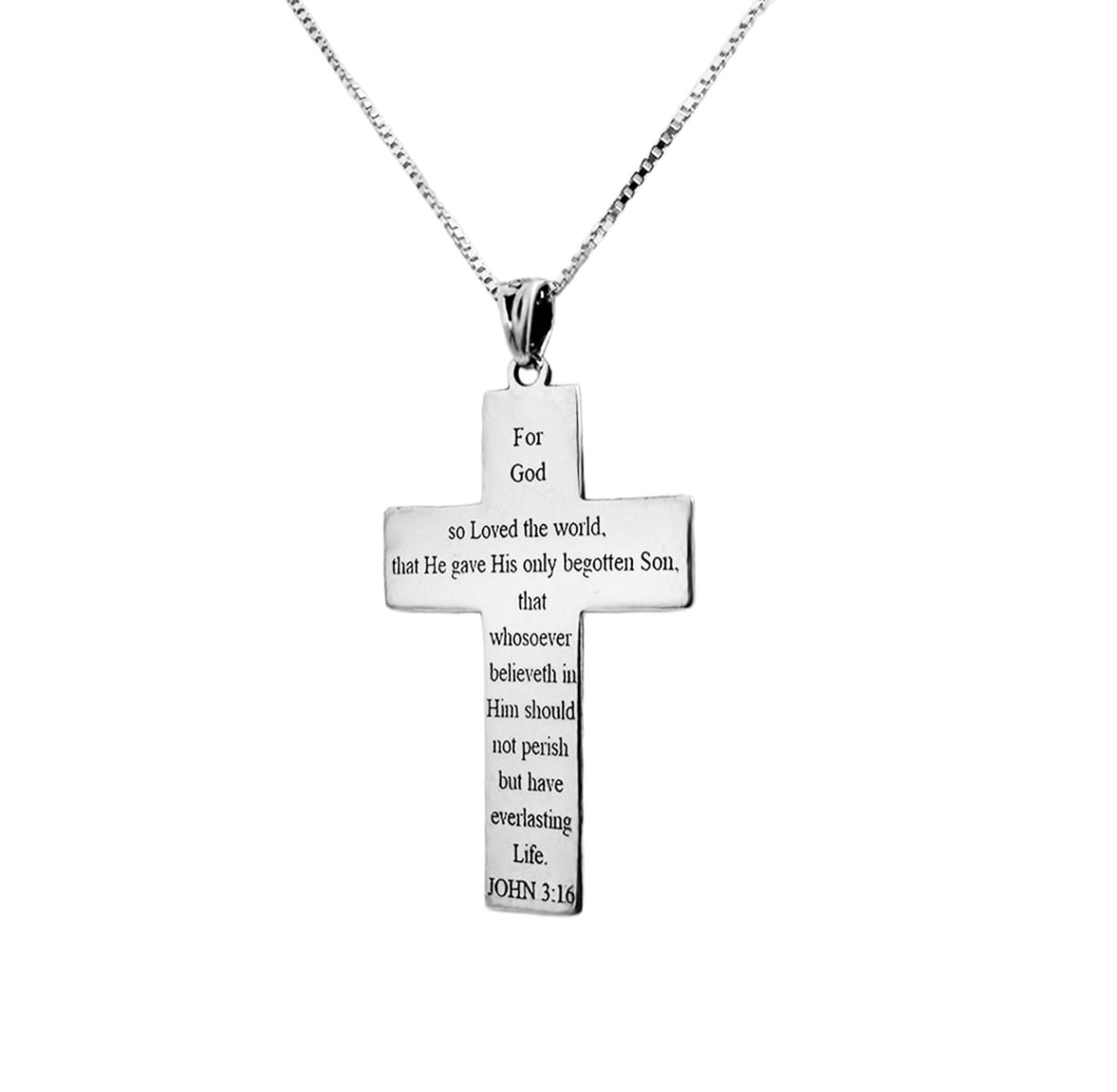 Bible Verse Cross Pendant – "For God So Loved The World" – John 3:16. Sterling Silver - The Peace Of God®