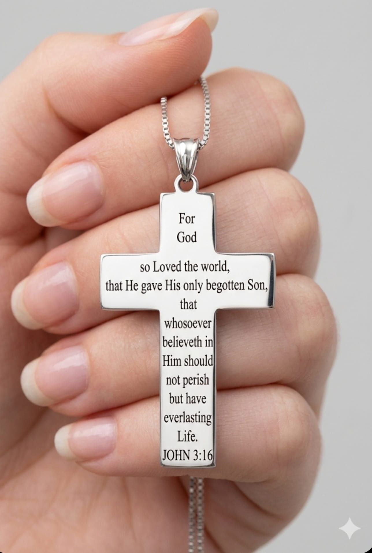 Bible Verse Cross Pendant – "For God So Loved The World" – John 3:16. Sterling Silver - The Peace Of God®