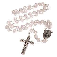 Rosary Prayer Beads INRI White Crystal Beaded Crucifix Necklace Jerusalem - The Peace Of God®