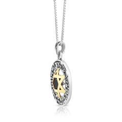 Kabbalah pendant Hebrew letters Star of David Silver  & 9k Gold with Onyx - The Peace Of God®