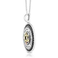 925 Sterling Silver & 9K Gold Circular Star of David and Shema Yisrael Pendant with Onyx Stones - The Peace Of God®