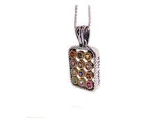 Natural Gemstones Necklace - 925 Sterling Silver & 9K Gold Hoshen "Twelve Tribes"