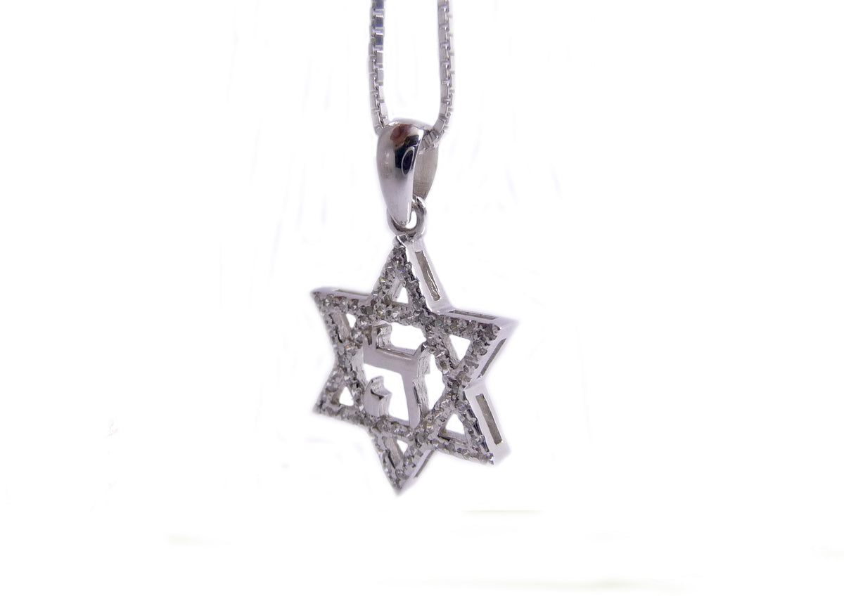925 Sterling Silver Star of David Pendant with  White Zircon Stones. - The Peace Of God®