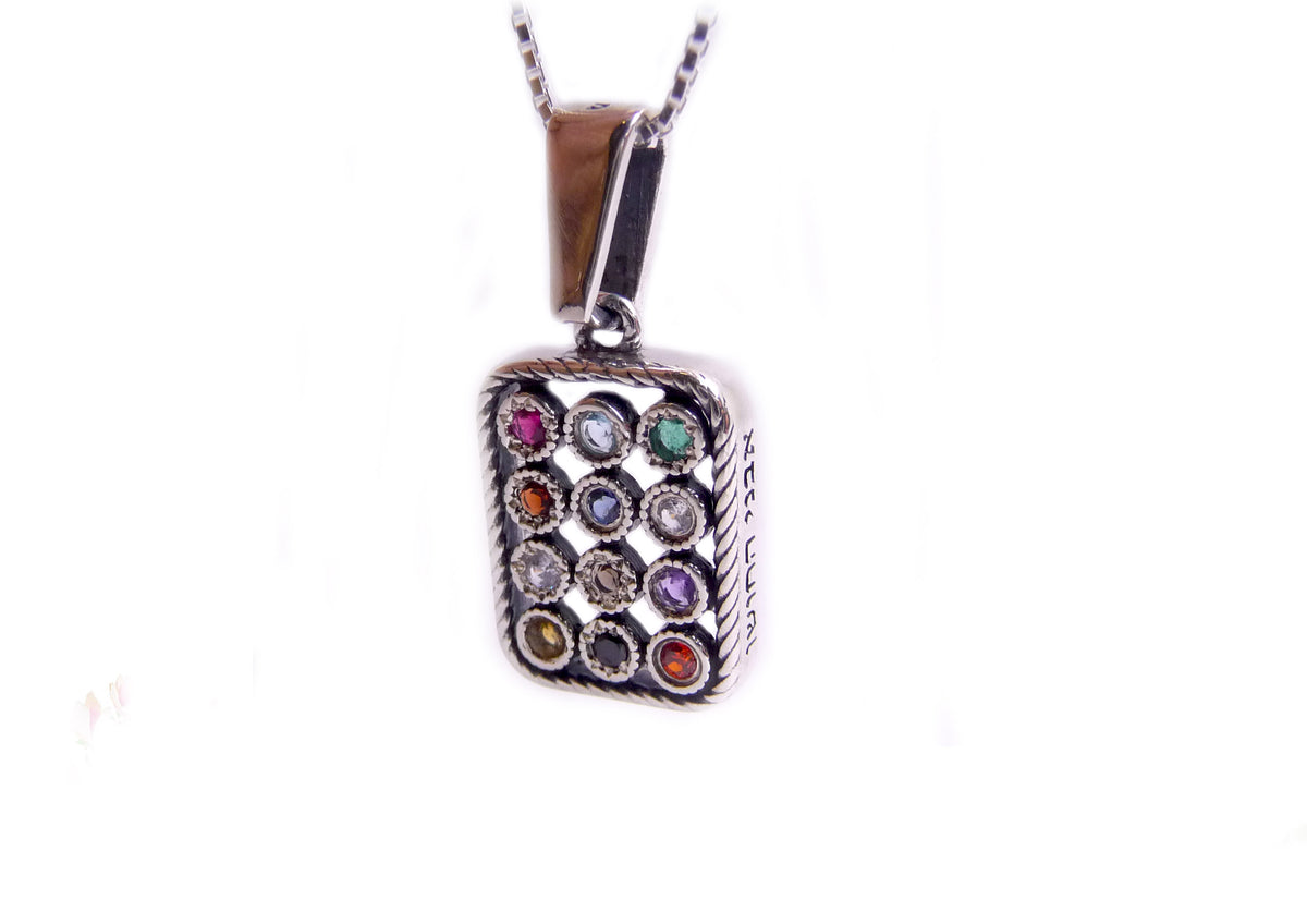Kabbalah Pendant with Breastplate stones Hoshen Silver 925 and white zircon stones
