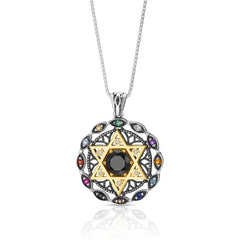 Filigree Pendant Hoshen, Star of David "Twelve Tribes"Silver & 9K Gold - The Peace Of God®
