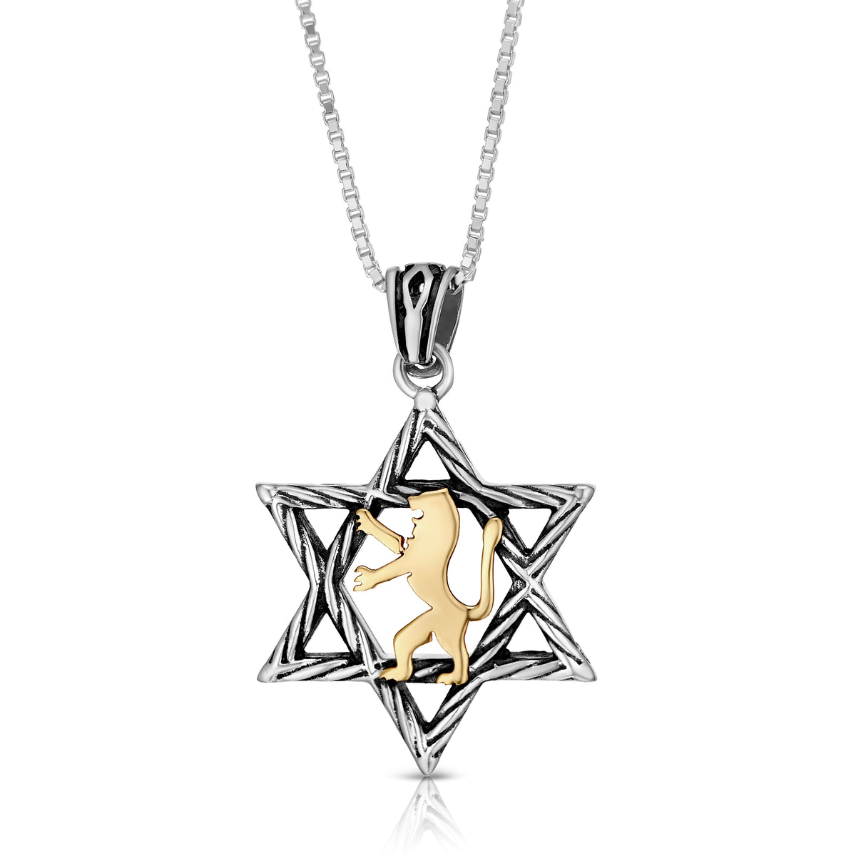 Lion of Judah Gold & Silver Pendant - With Star of David