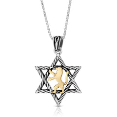 Lion of Judah Gold & Silver Pendant - With Star of David