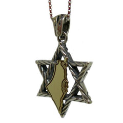Pendant, 925 Sterling Silver Star of David with 9K Gold Map of Israel - The Peace Of God®