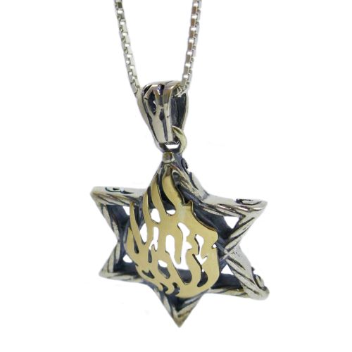 Pendant Kabbalah Star of David & My Fire 9k gold & Silver - The Peace Of God®