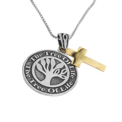 Messianic Pendant Tree of Life with Cross , 9k gold & silver - The Peace Of God®