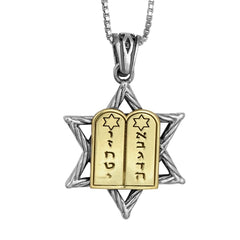pendant Star of David with Tablets of the Covenant / silver & 9k gold - The Peace Of God®