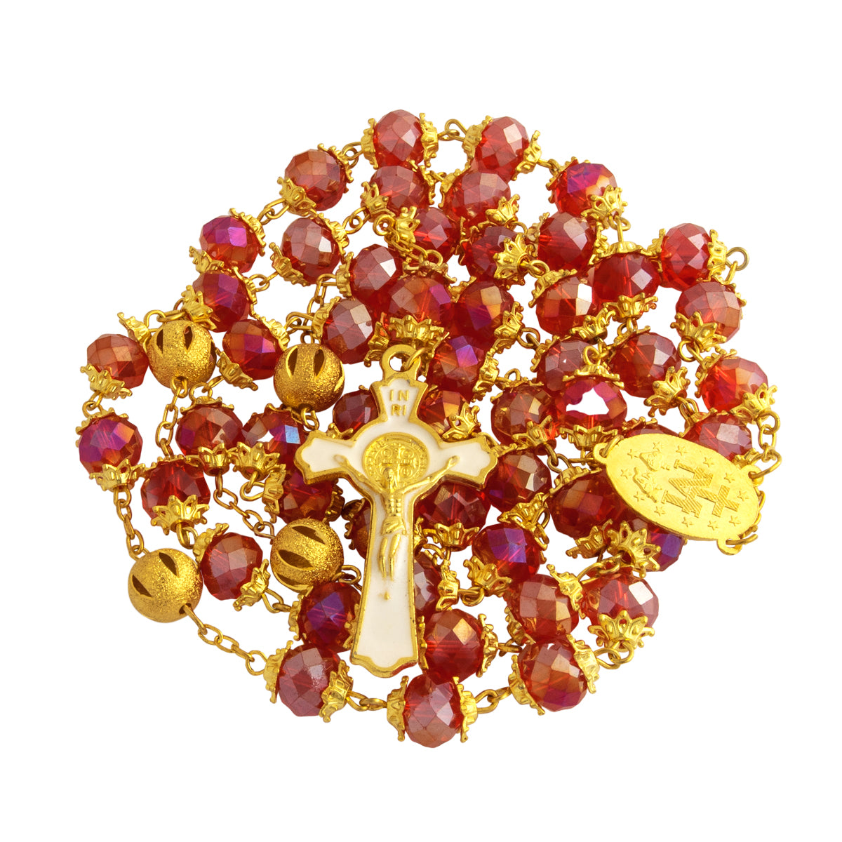 Catholic Rosary Beads Red Crystal Medal Crucifix Prayer Necklace Jerusalem - The Peace Of God®