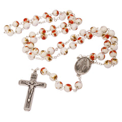 Rosary Prayer Beads INRI White Beaded With orange flowers - The Peace Of God®
