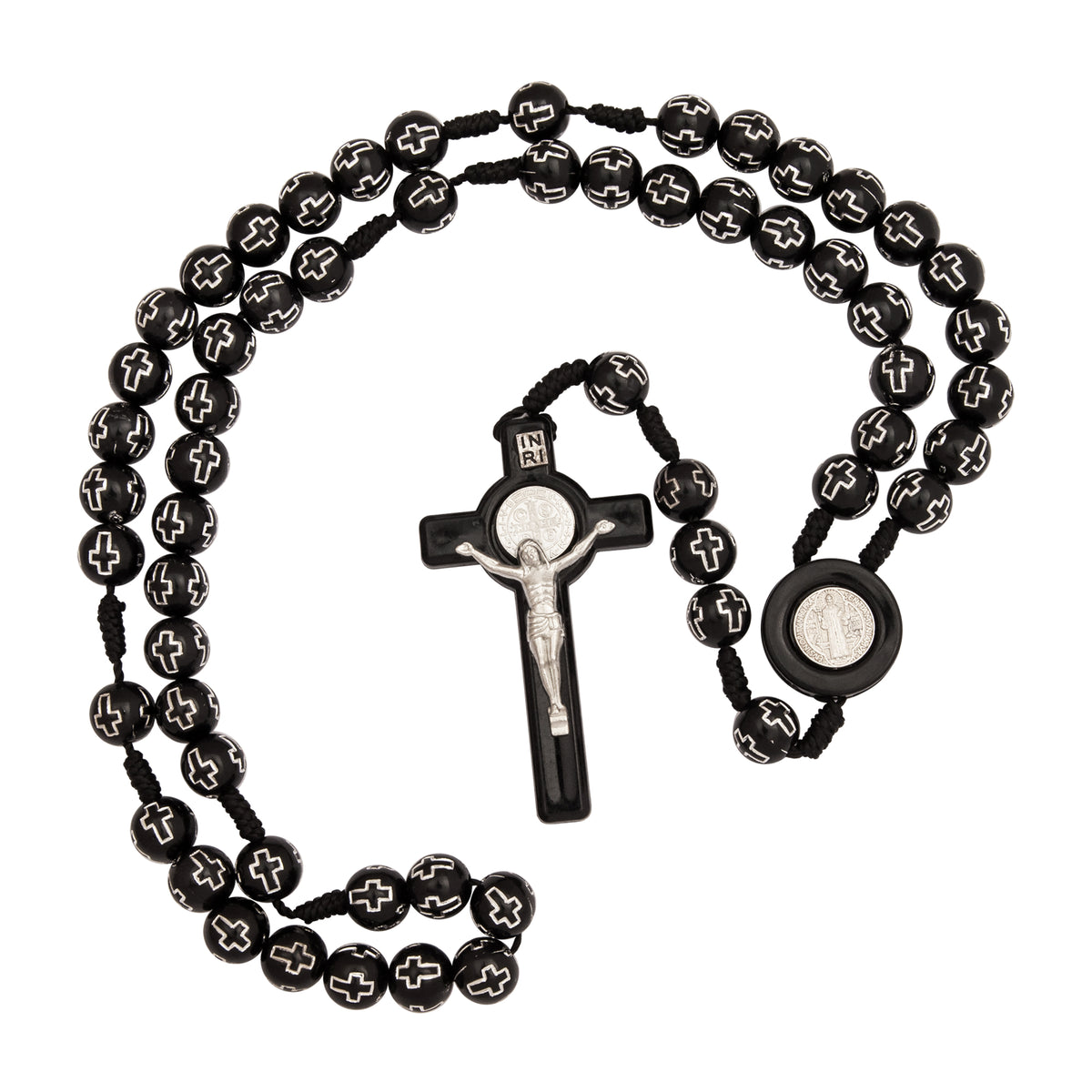 Black Rosary Beads Decorated with Cross Decor with Order of Saint Benedict - The Peace Of God®