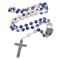Rosary Prayer Beads INRI White Beaded With Blue flowers - The Peace Of God®