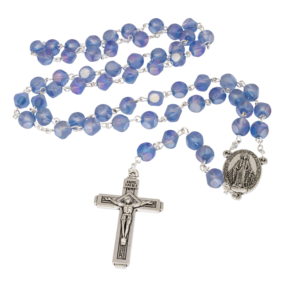 Rosary Prayer Beads INRI Blue Crystal Beaded Crucifix Necklace Jerusalem - The Peace Of God®