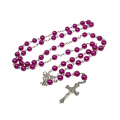 Catholic Red Rose Glass Pearl Rosary Beads Prayer Necklace Crucifix The Rosary - The Peace Of God®