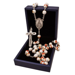 Rosary Prayer Beads INRI White Beaded With orange flowers - The Peace Of God®
