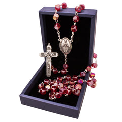 Rosary Prayer Beads INRI, Red Crystal Beaded Crucifix Necklace Jerusalem - The Peace Of God®