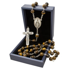 Rosary Prayer Beads INRI Tiger Eye Rosary Beads Prayer Necklace Crucifix Holy Land - The Peace Of God®