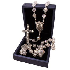 Rosary Prayer Beads INRI White Crystal Beaded Crucifix Necklace Jerusalem - The Peace Of God®