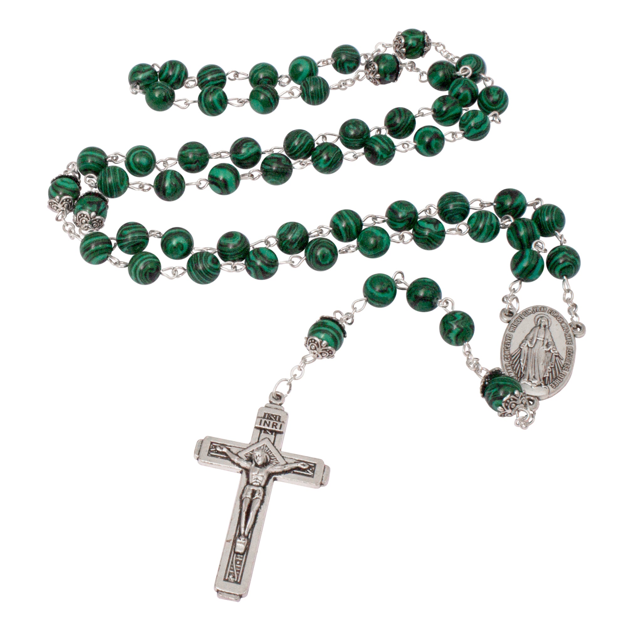 Classic catholic rosary with a crucifixion I.N.R.I. , Green & Browns S –  The Peace Of God®
