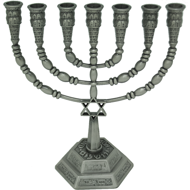 Pewter Plated Star of David Menorah / 6 1/4 inches - 16 cm - The Peace Of God®