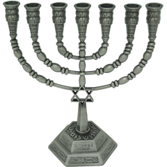 Pewter Plated Star of David Menorah / 6 1/4 inches - 16 cm - The Peace Of God®
