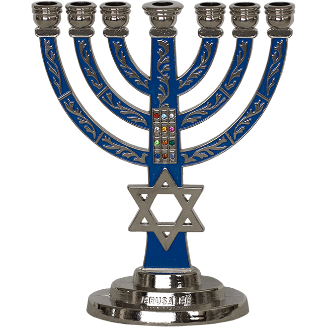 Enamel Menorah - Breastplate & Star of David Blue, 5 3.4 inches - 13 cm