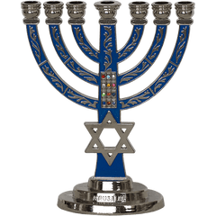 Enamel Menorah - Breastplate & Star of David Blue, 5 3.4 inches - 13 cm