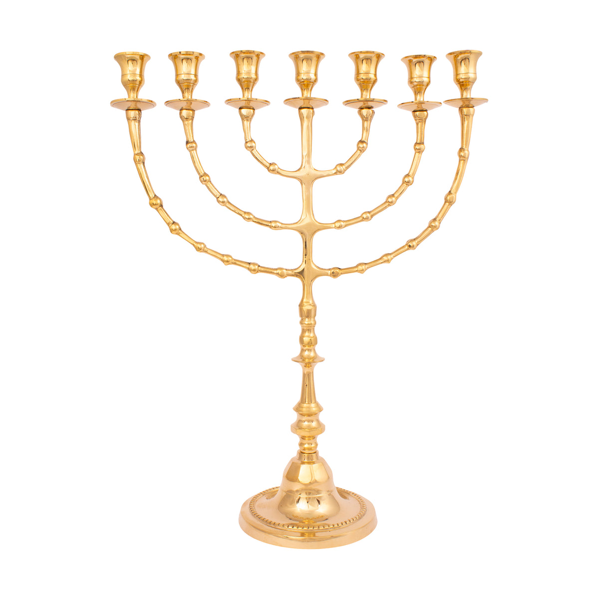 Menorah decorated with balls with a shiny brass finish / 18 inches - 47 cm - The Peace Of God®