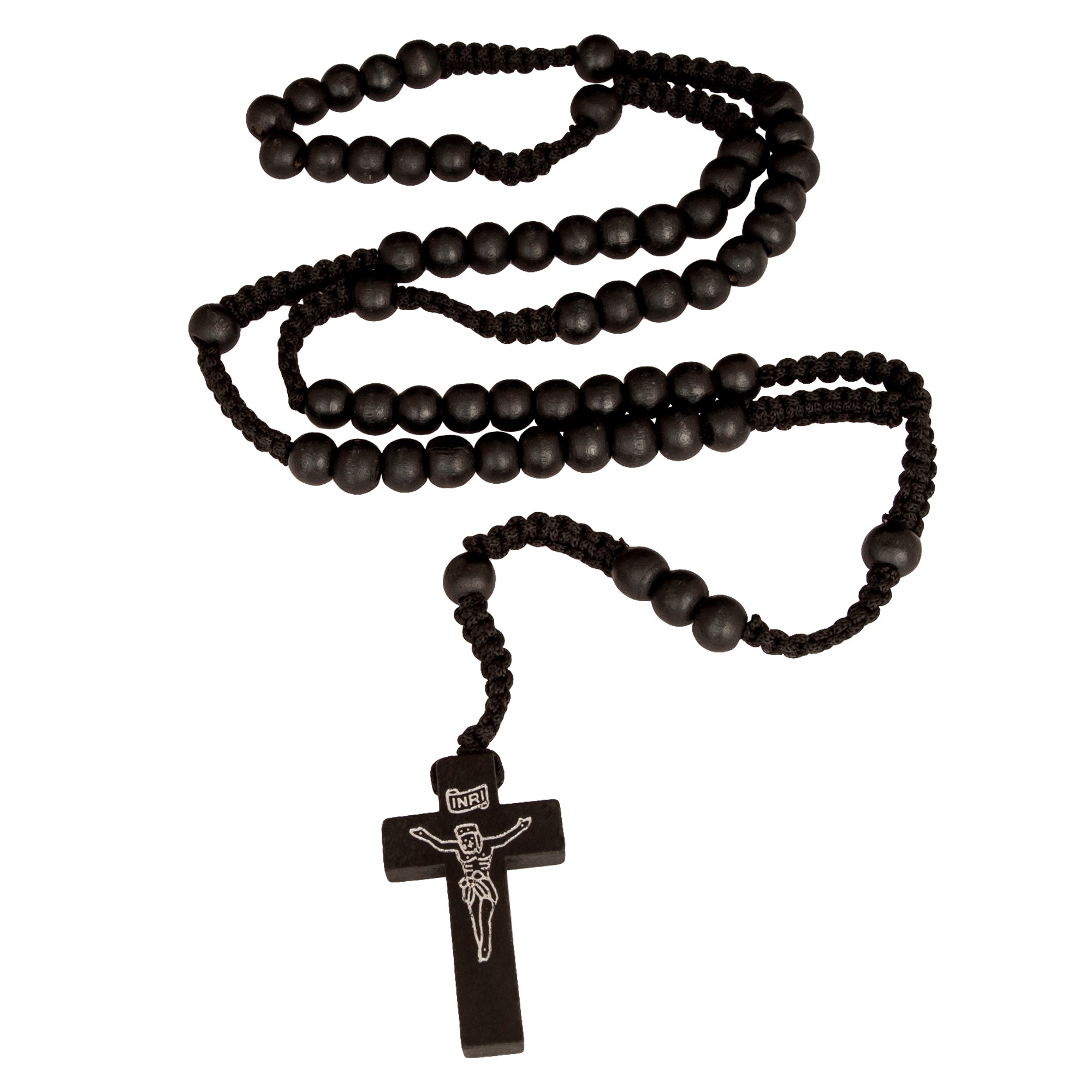 Silver rosary necklace with black Ex-Voto