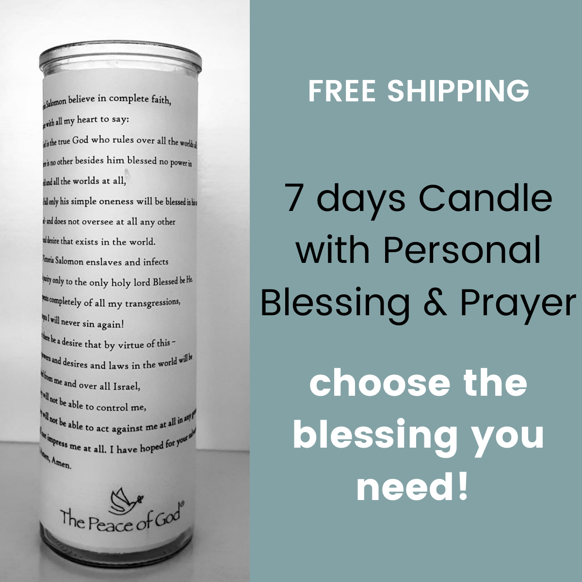 Blessing Candle - Candle with Personal Blessing & Prayer! - Free Shipping - The Peace Of God®