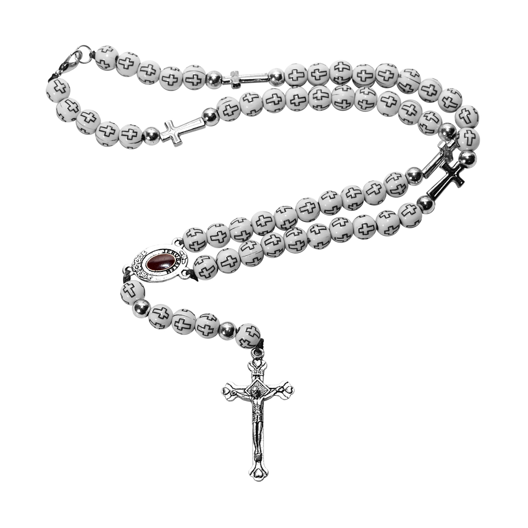 Silver Stainless Steel Rosary Necklace Jesus Cross Miraculous Center.  Handmade | eBay
