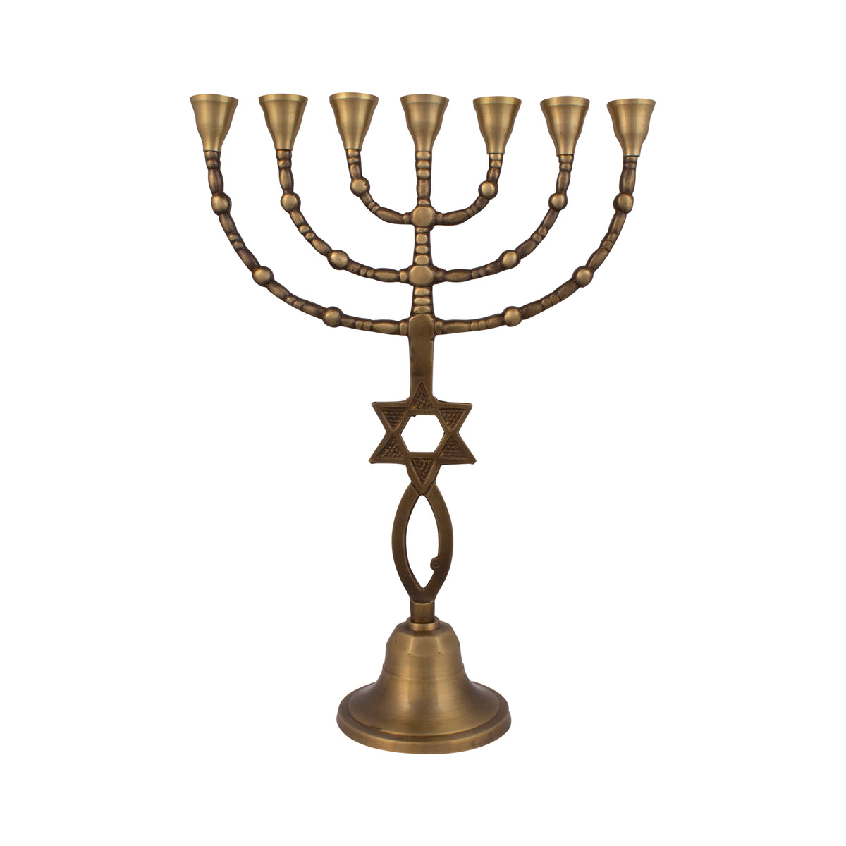 Menorah decorated with Messianic Symbol antique bronze finish /13 inches -33cm - The Peace Of God®
