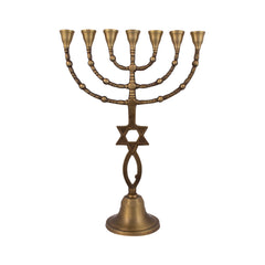 Menorah decorated with Messianic Symbol antique bronze finish /13 inches -33cm - The Peace Of God®