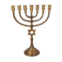 Menorah decorated with Star of David antique bronze finish /8.5 inches - 22cm - The Peace Of God®