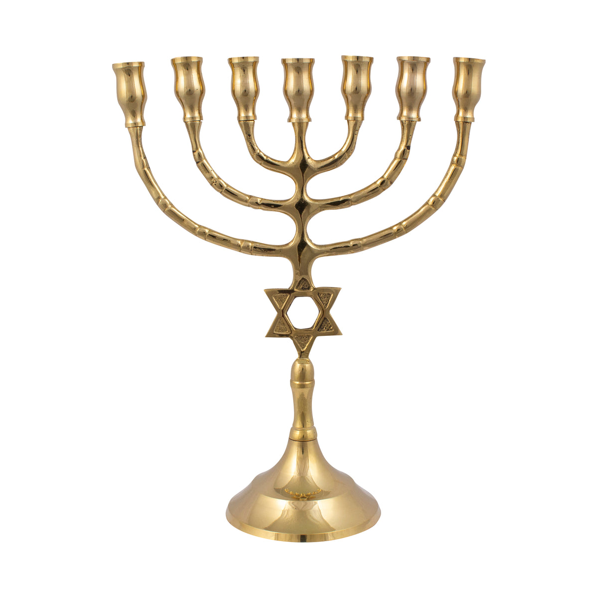Menorah decorated with a Star of David with a shiny brass finish /8.5 inches - 22cm - The Peace Of God®