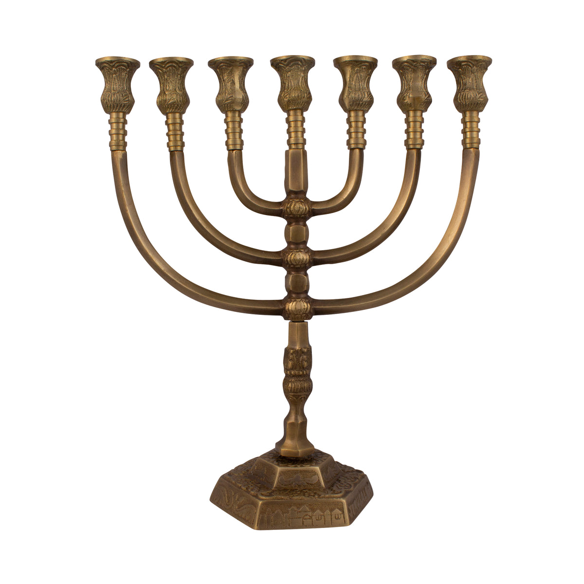 Menorah - hexagonal base with antique bronze finish /12 inches - 30cm - The Peace Of God®