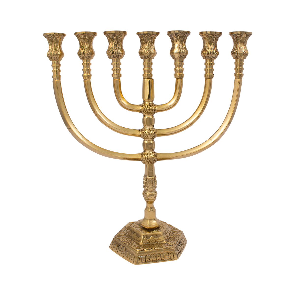 Menorah - hexagonal base with a shiny brass finish /12 inches - 30cm - The Peace Of God®
