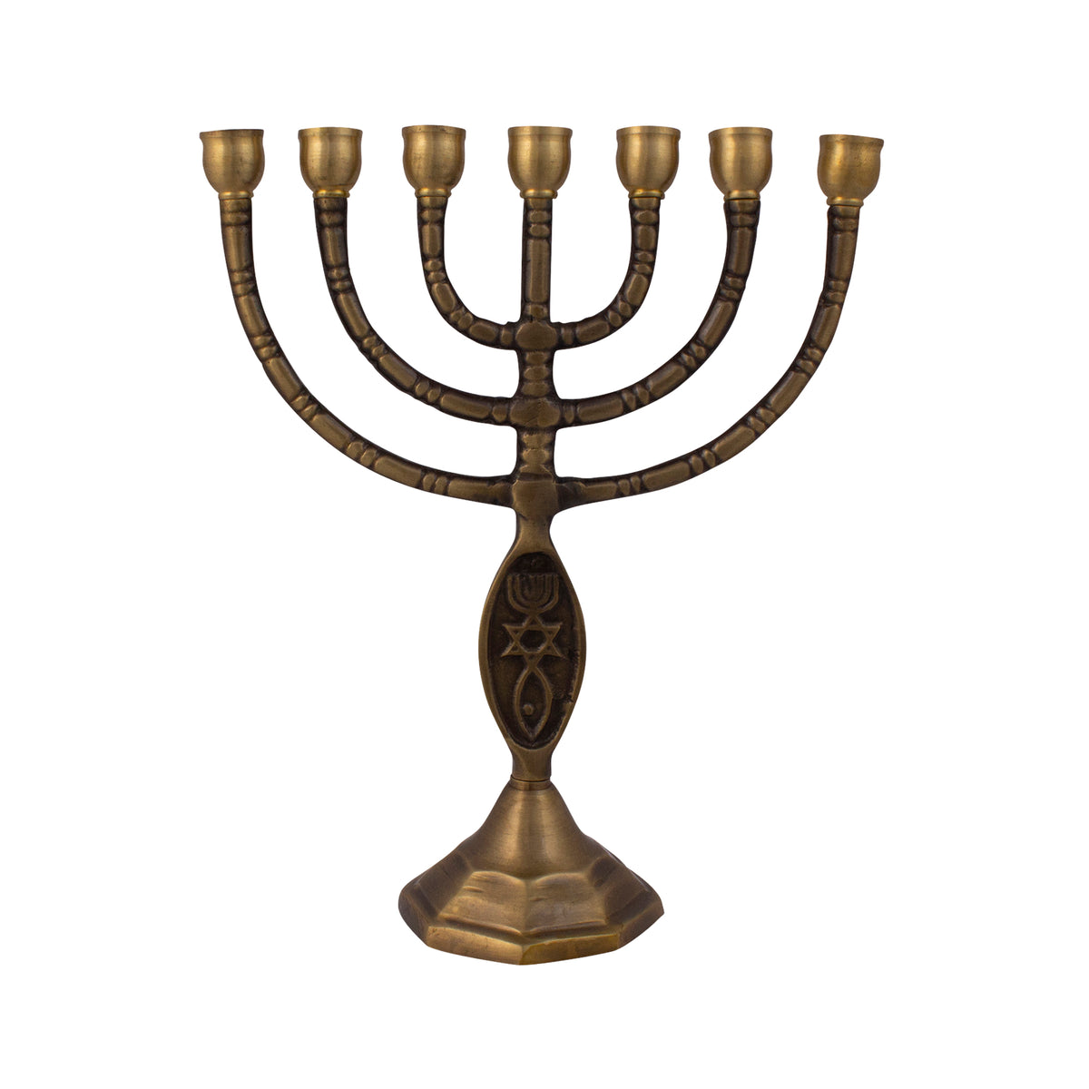 Menorah decorated with Messianic Symbol antique bronze finish  /8 inches - 20cm - The Peace Of God®