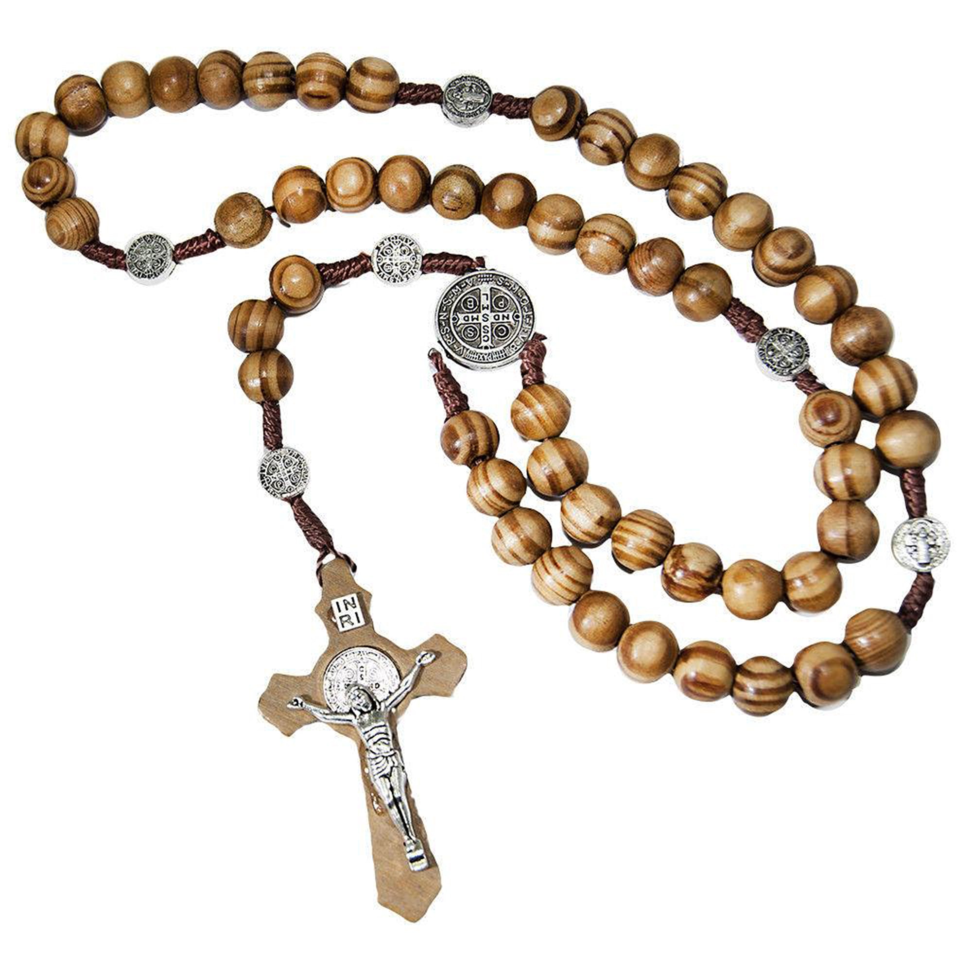 Rosary Prayer Beads Olive Wood Christian Order of St. Benedict Crucifix  Necklace