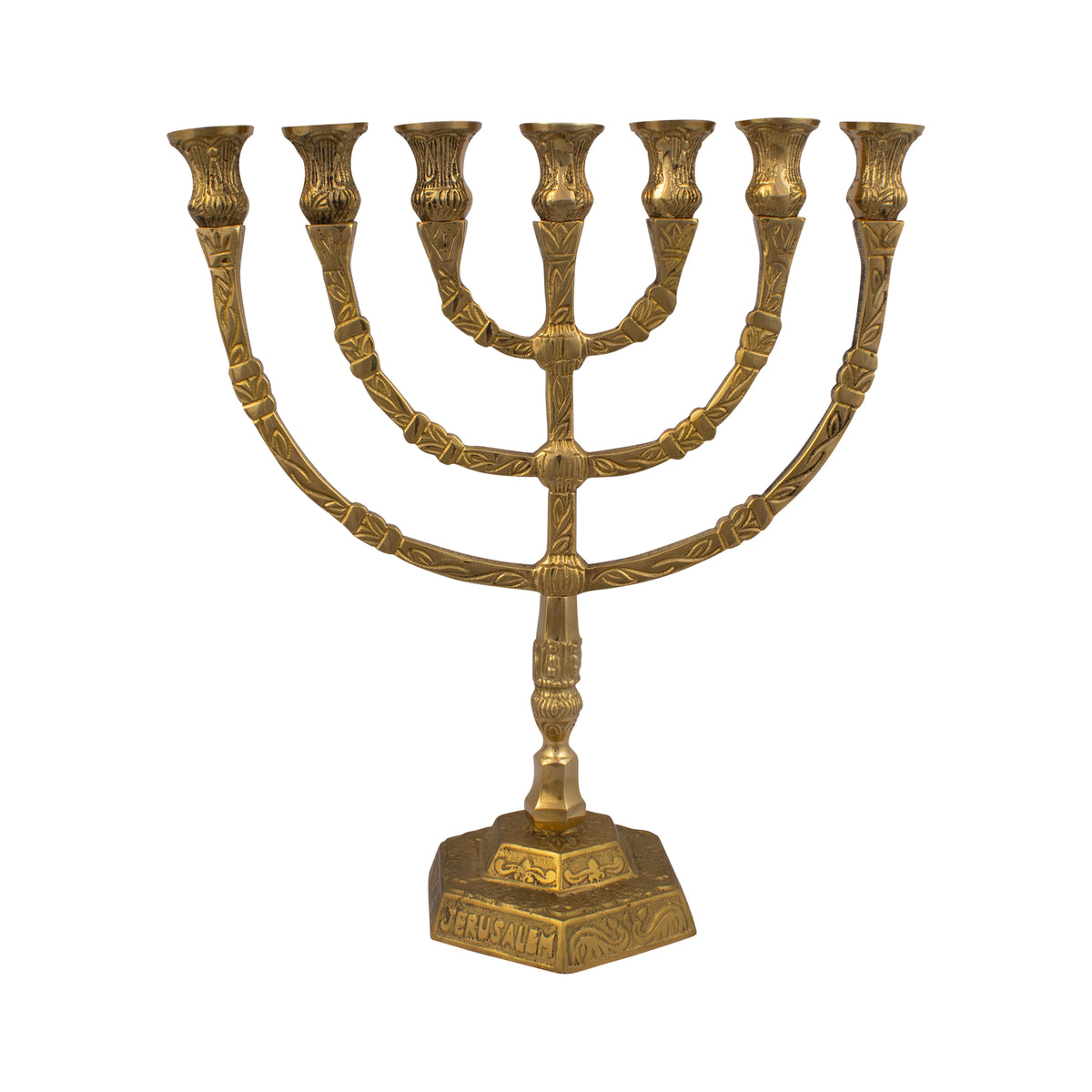 Decorated menorah - shiny brass finish /12 inches - 30cm - The Peace Of God®