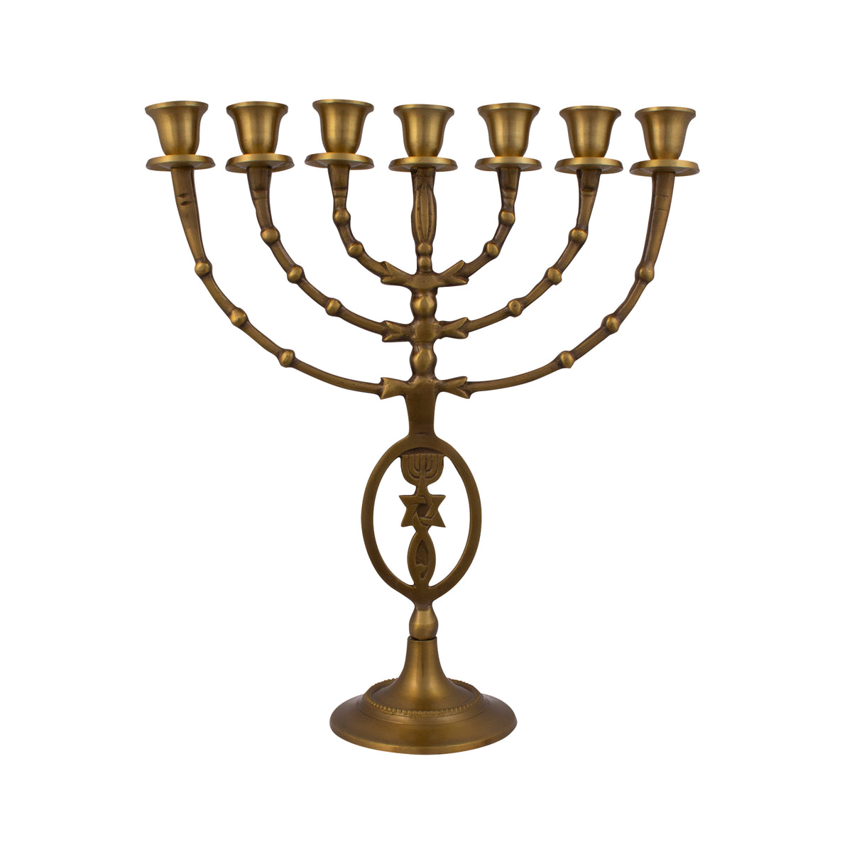 Menorah decorated with Messianic Symbol oval antique bronze finish /12 inches -30cm - The Peace Of God®