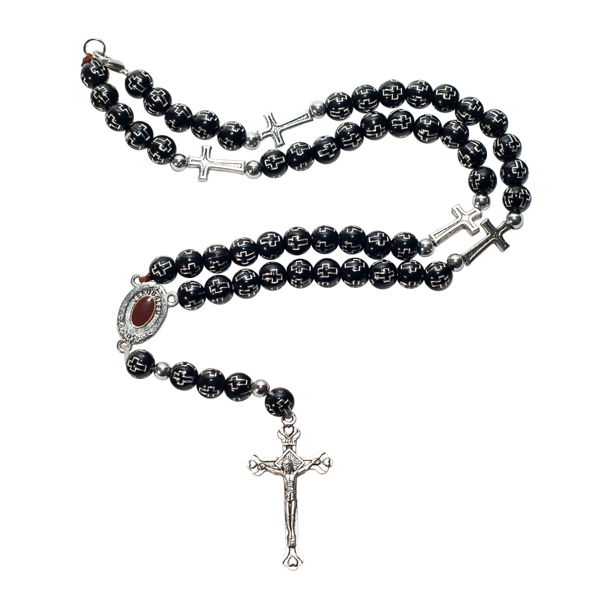 Catholic black Rosary Pendant Beads with Cross Decor and Holy Soil Jerusalem - The Peace Of God®