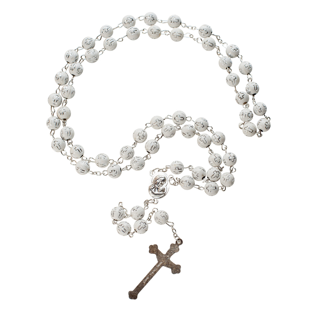 White Rosary Beads with Cross Decor and Holy Soil from Jerusalem - The Peace Of God®