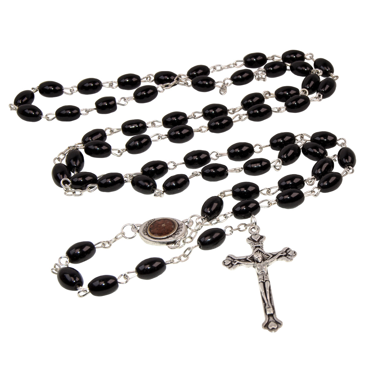 Rosary Prayer Beads INRI Black Crystal Beaded Crucifix Necklace Jerusalem - The Peace Of God®
